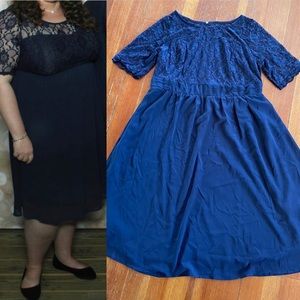 Women's Lace 3/4 Sleeve Scoop Neckline, Dark Blue, Size 18W